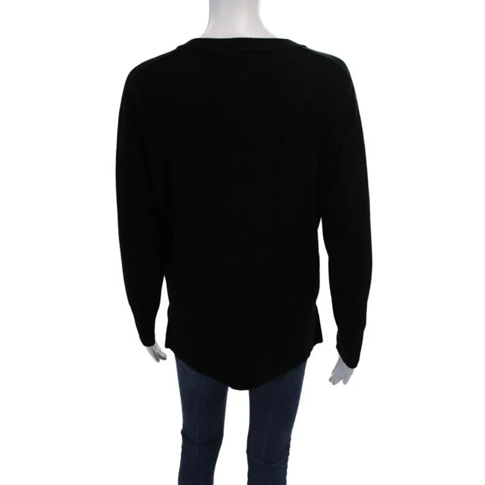 MK Metric Knits Womens Ribbed V-neck Pullover Sweater Top Black Size M